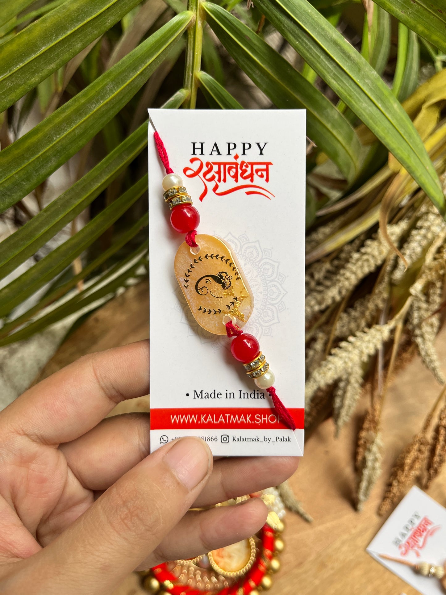 Handcrafted Resin Rakhi - Peach Rose