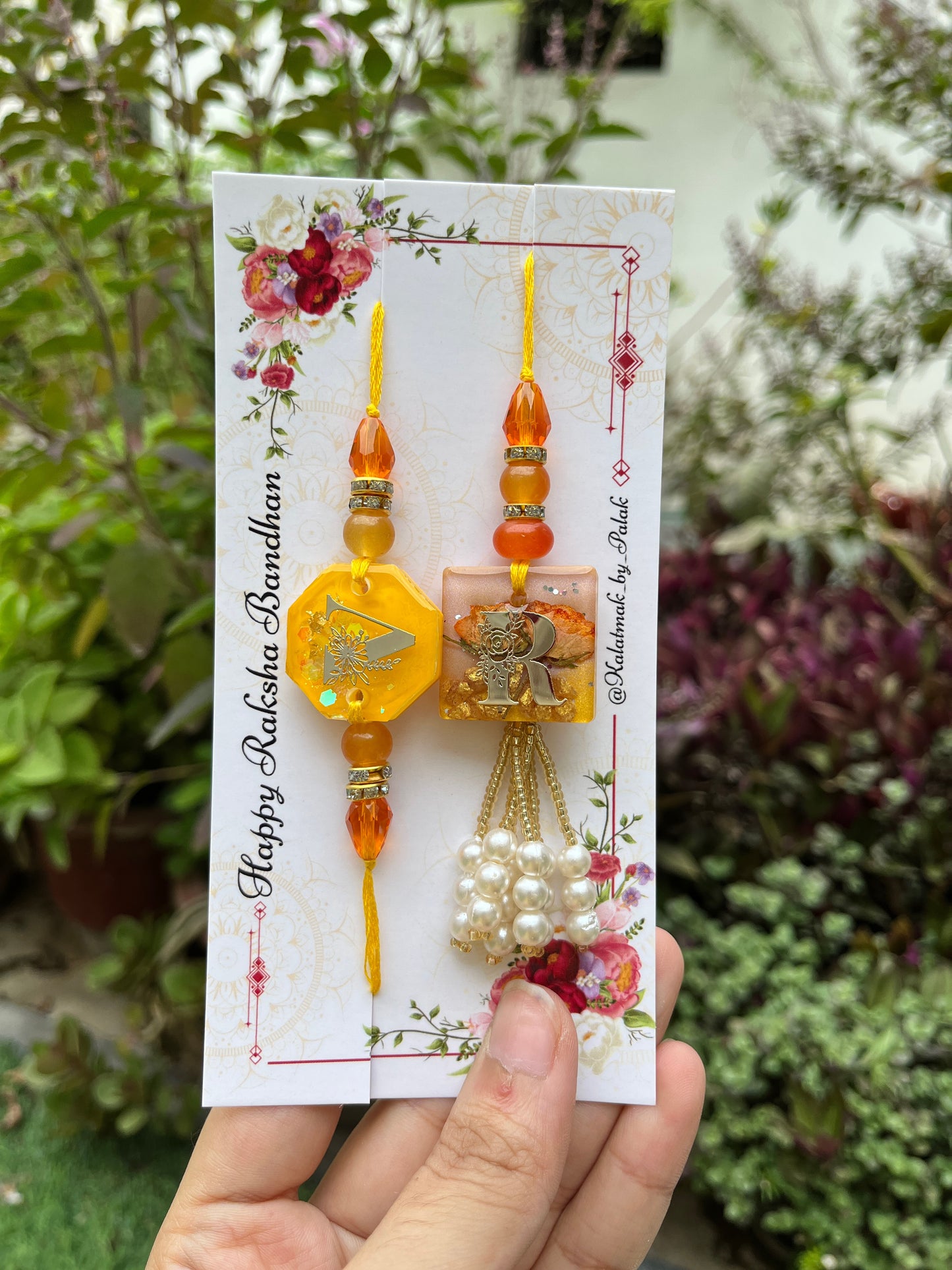 Resin Couple Rakhi - Yellow Rose