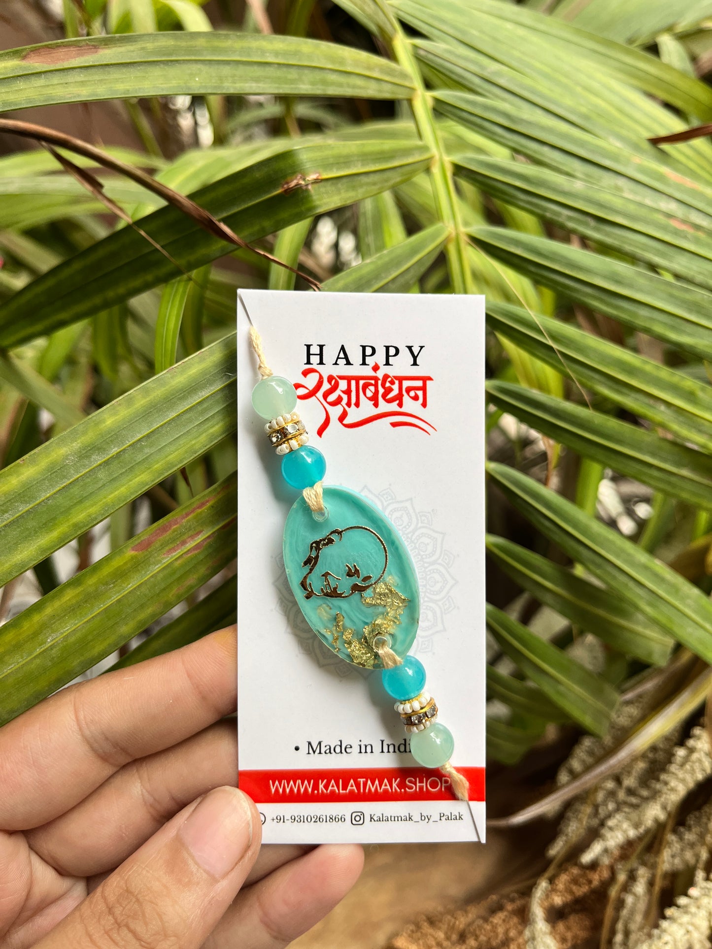 Handcrafted Resin Rakhi - Aqua