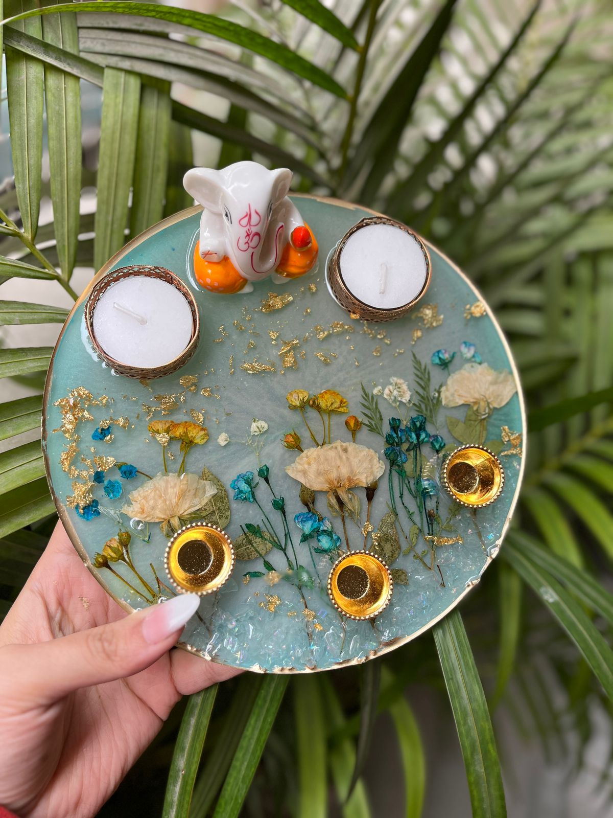 Ganesha Pooja Platter - Rose Garden (8 inches)