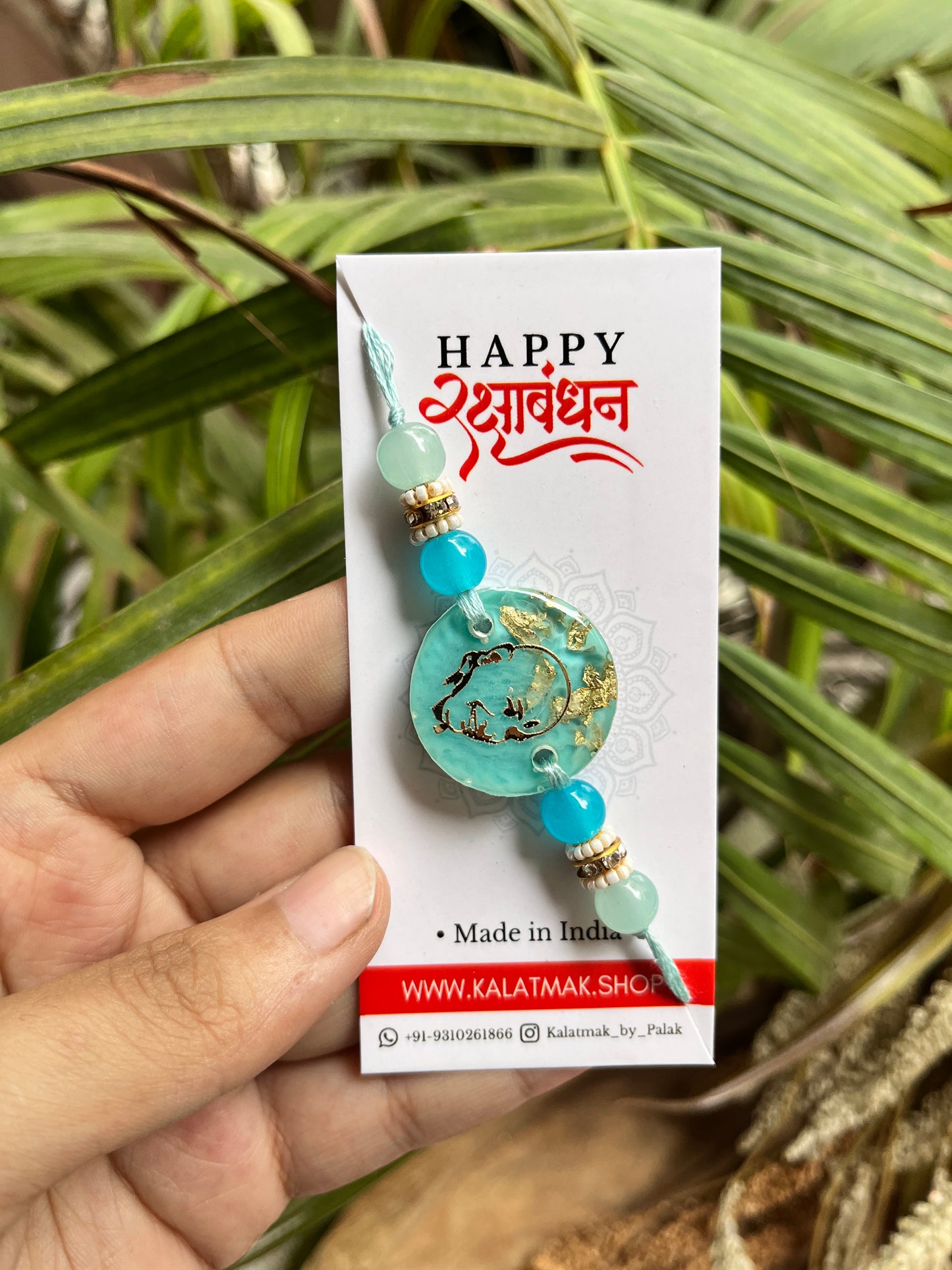 Handcrafted Resin Rakhi - Aqua