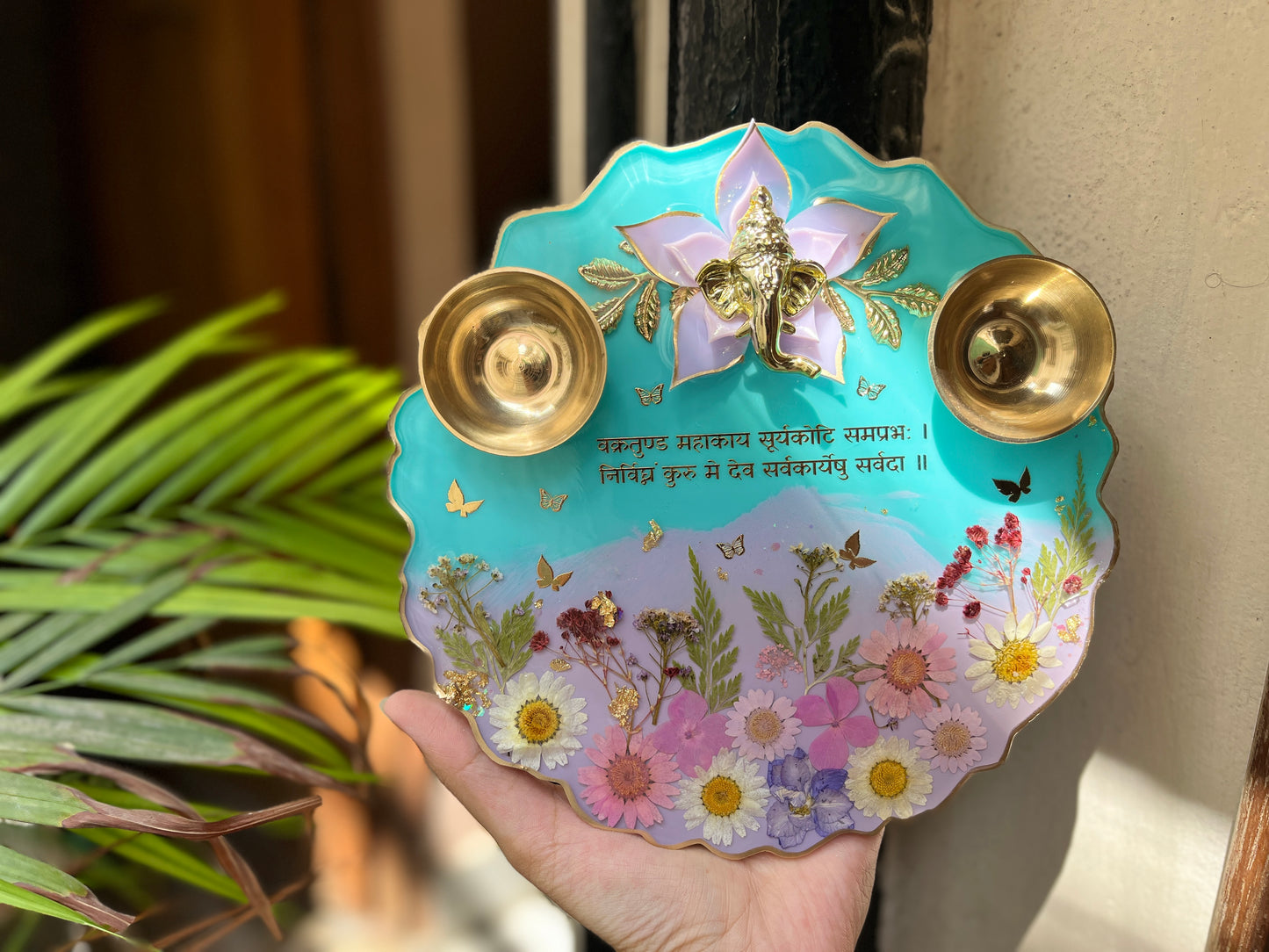 Resin Pooja Thali - Aqua Lilac