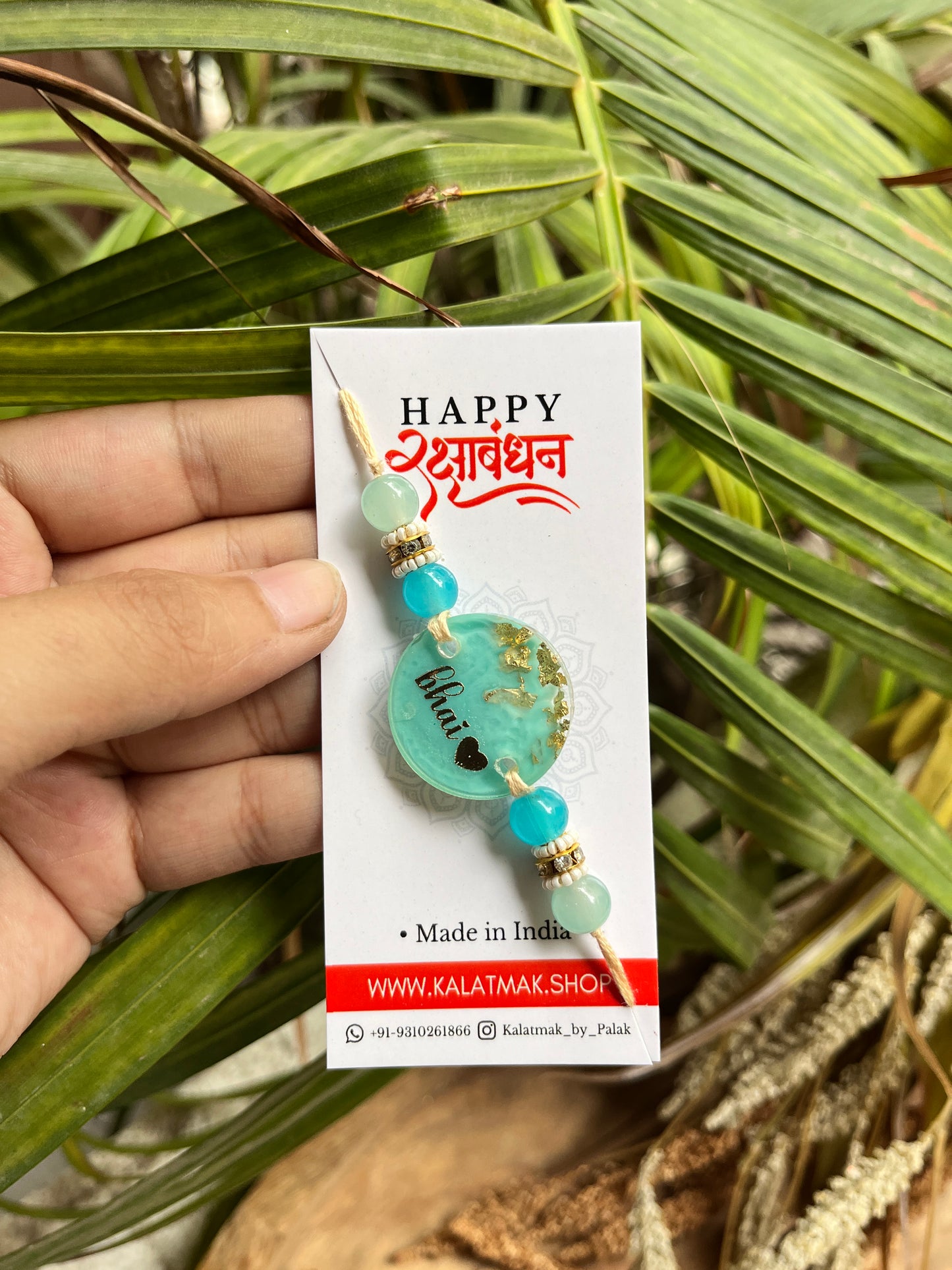 Handcrafted Resin Rakhi - Aqua