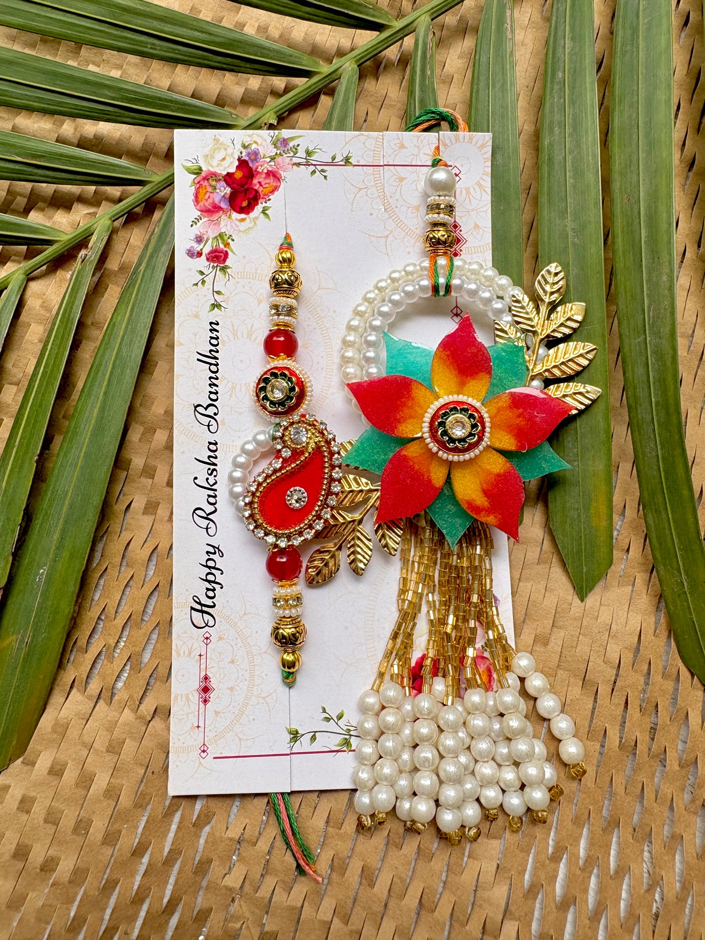 Resin 3D Couple Rakhi - Crimson Green Mini