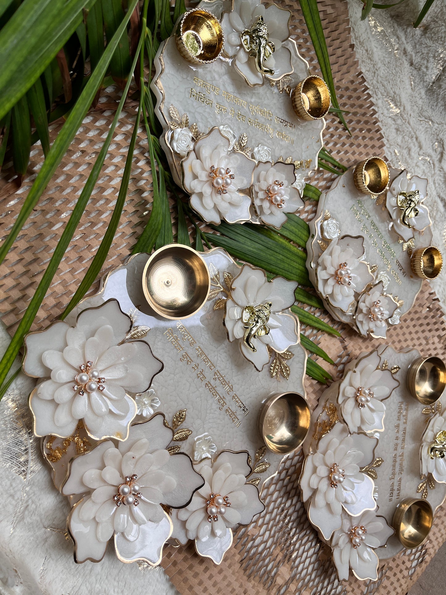 3D Floral Elegance : Pearl White Pooja Thali