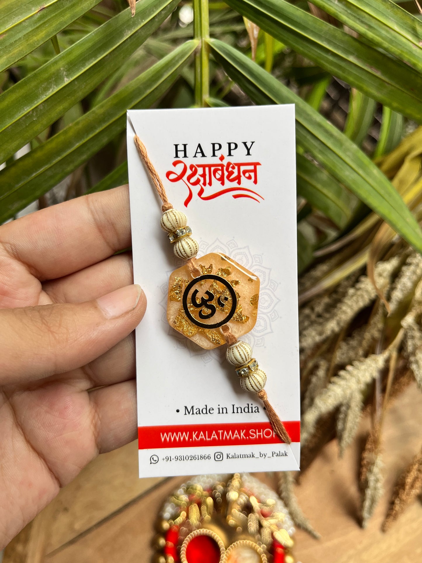 Handcrafted Resin Rakhi - Peach Rose