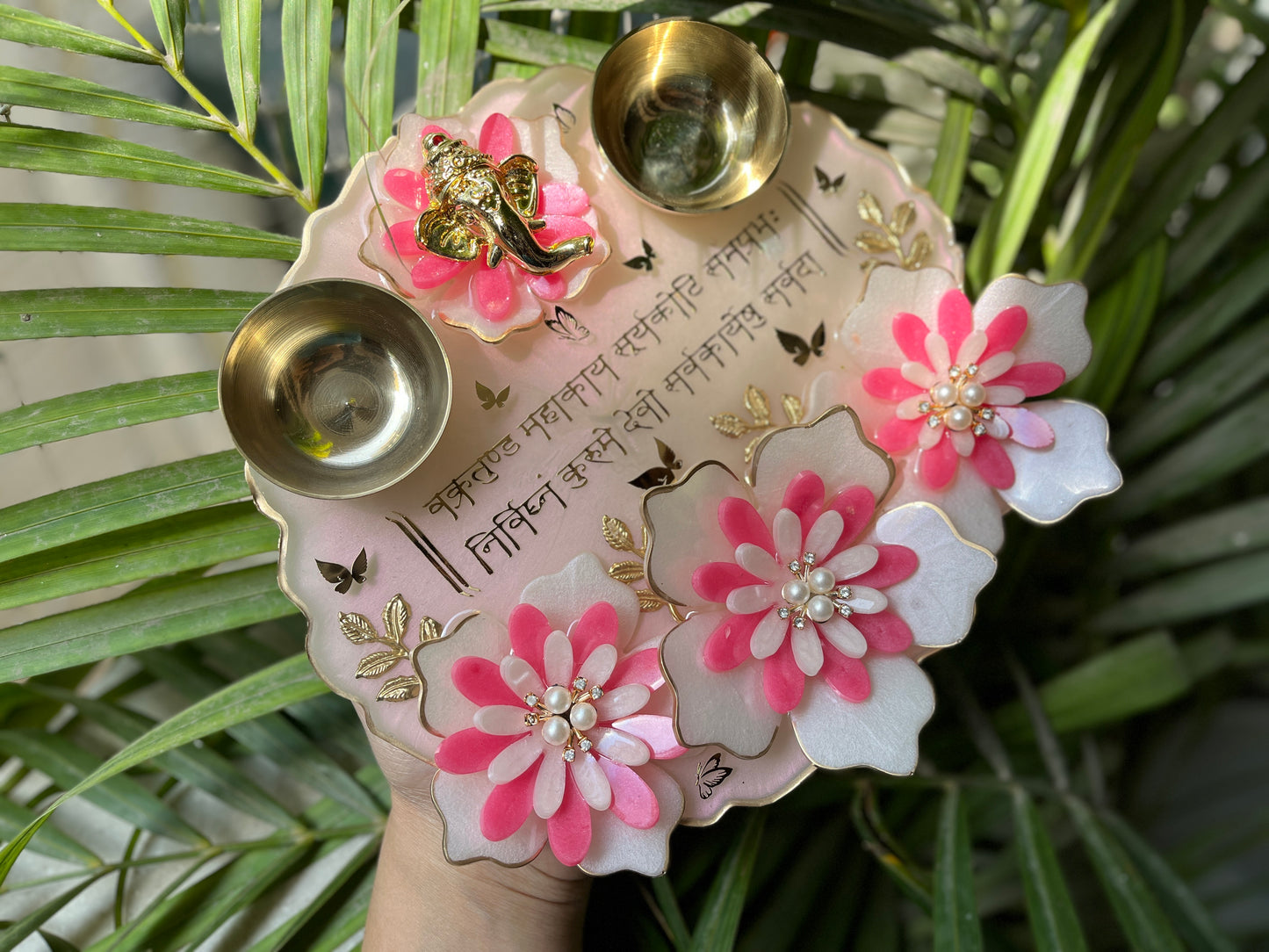 3D Floral Elegance : Resin Pooja Thali (8 inches)