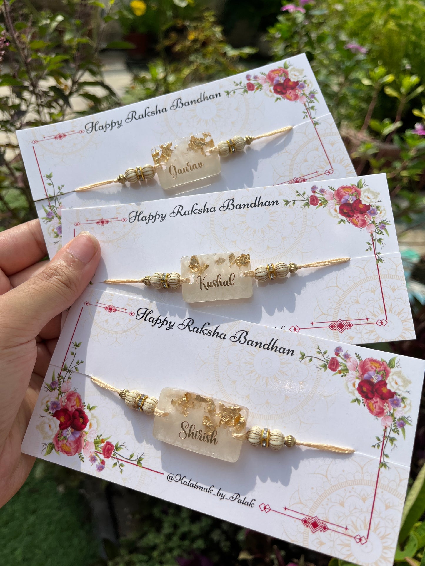 Name Resin Rakhi - Pearl White