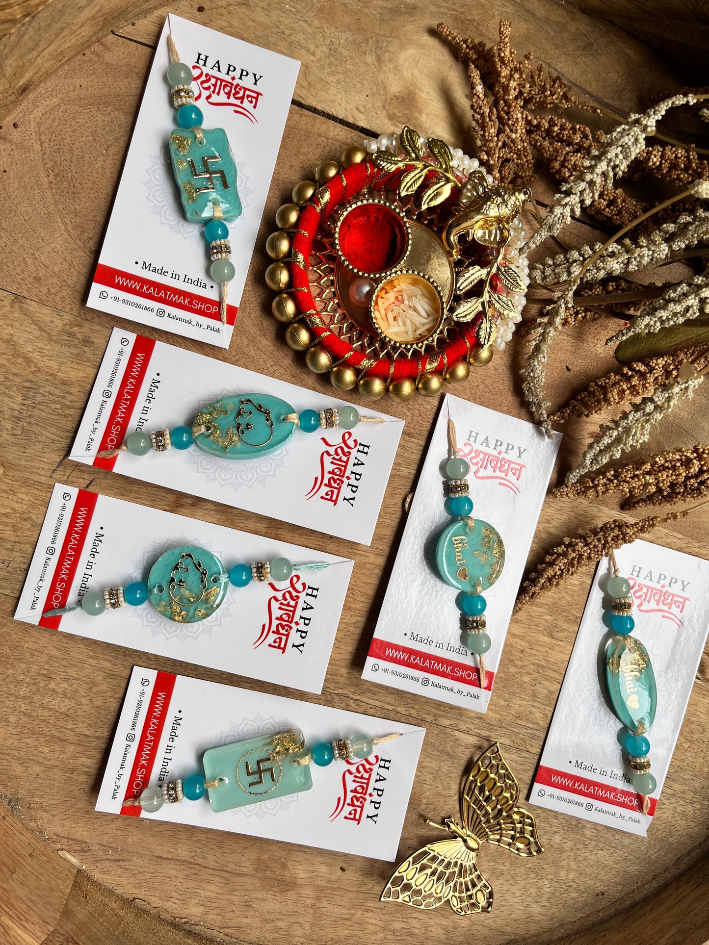 Handcrafted Resin Rakhi - Aqua
