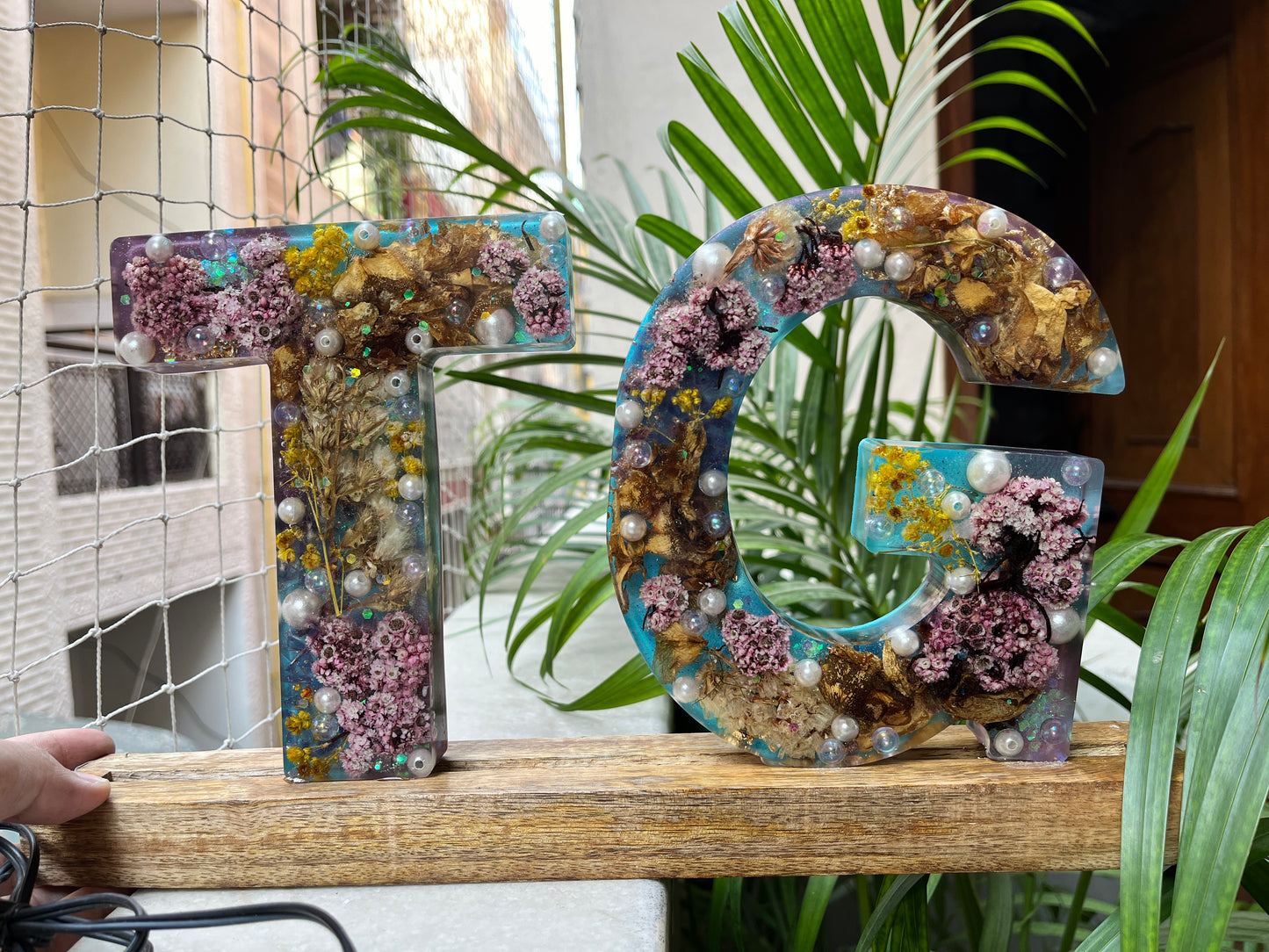 LED Monogram Lamp with Wedding Garland Blooms (13")