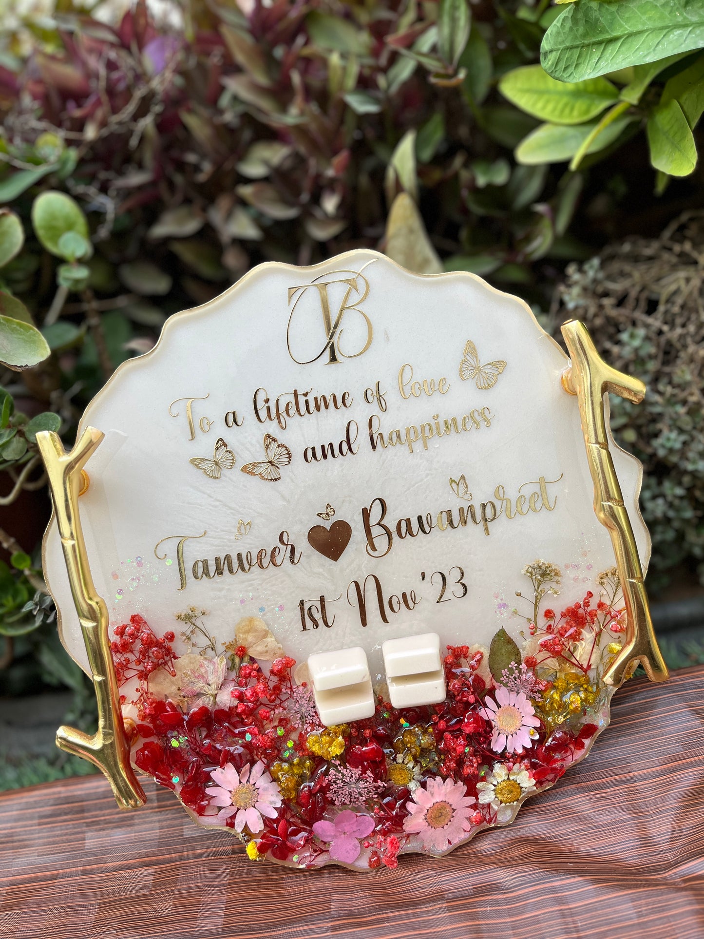 3D Floral Ring Tray - Red Pink