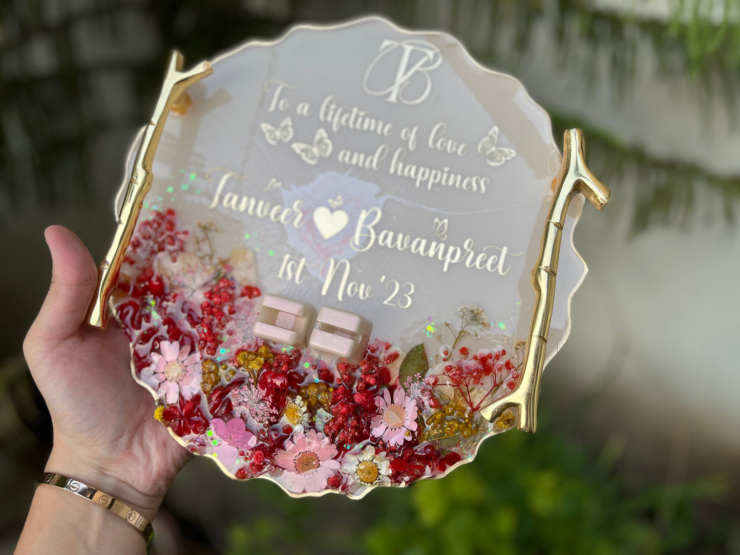 3D Floral Ring Tray - Red Pink