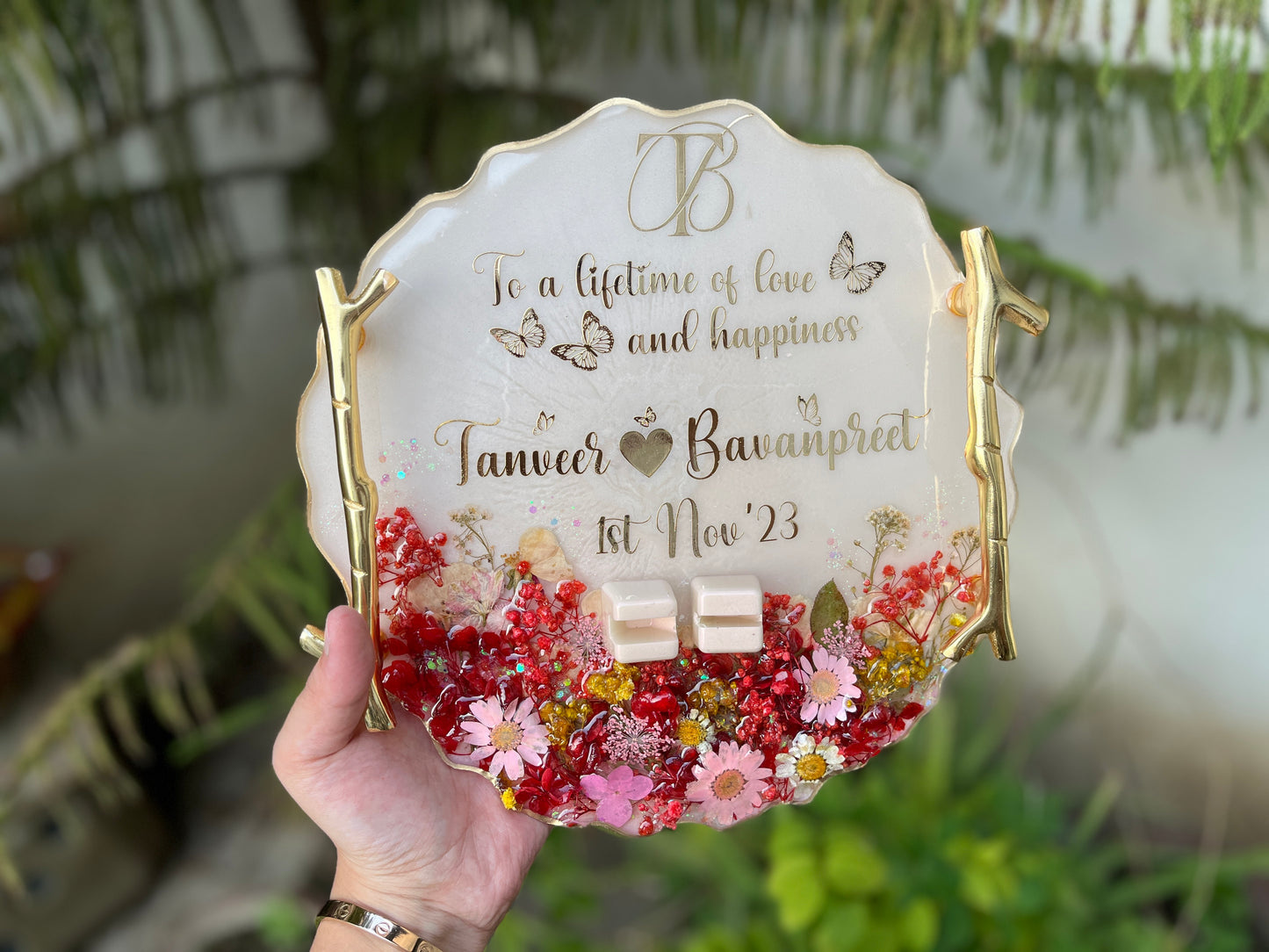 3D Floral Ring Tray - Red Pink