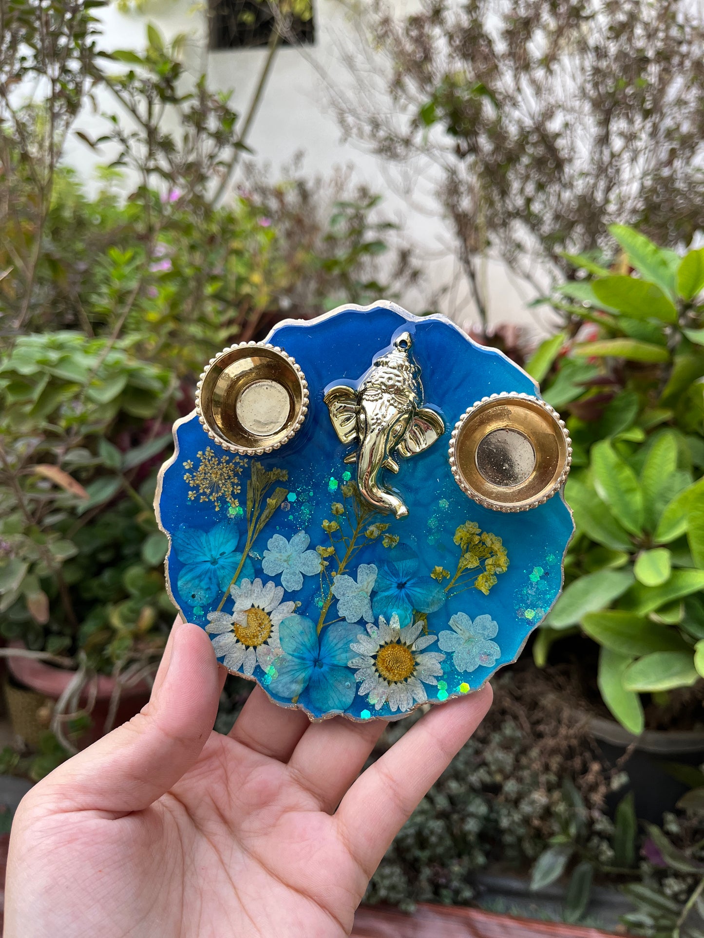 Petite Floral Pooja Platter - Majestic Blue