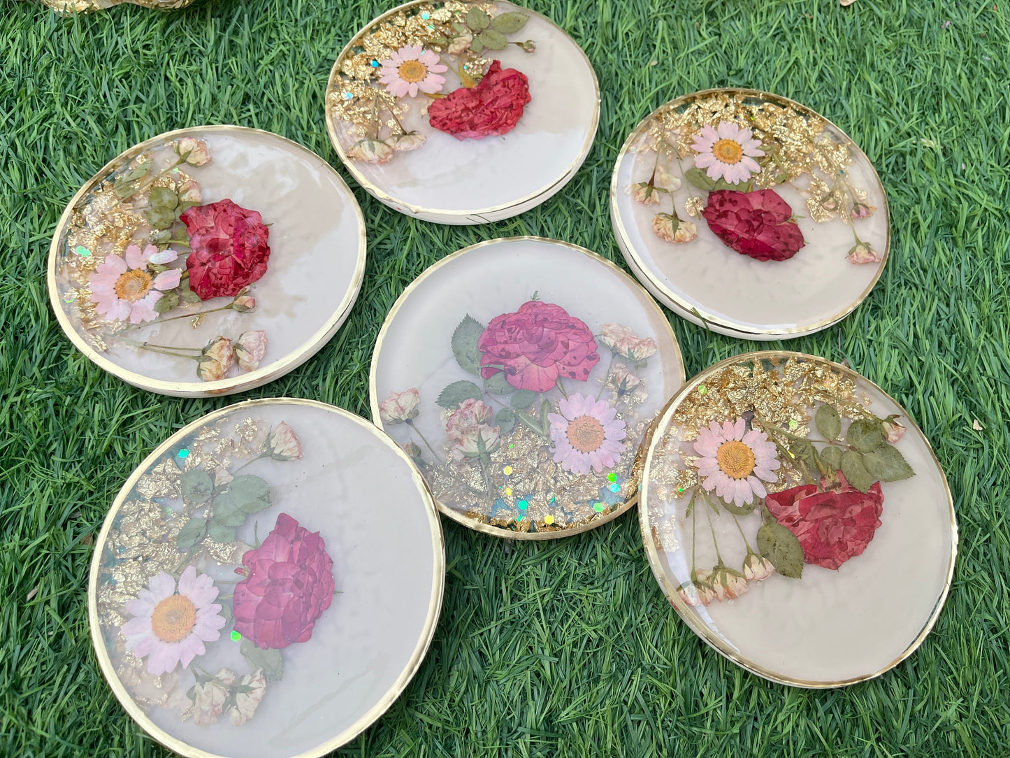 Floral Fusion Resin Coasters - Roses & Daisy