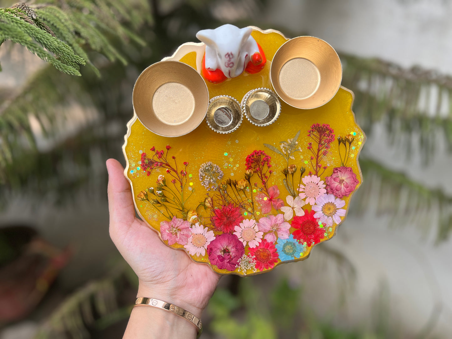 8 inches Ganesha Platter - Yellow Gardenia
