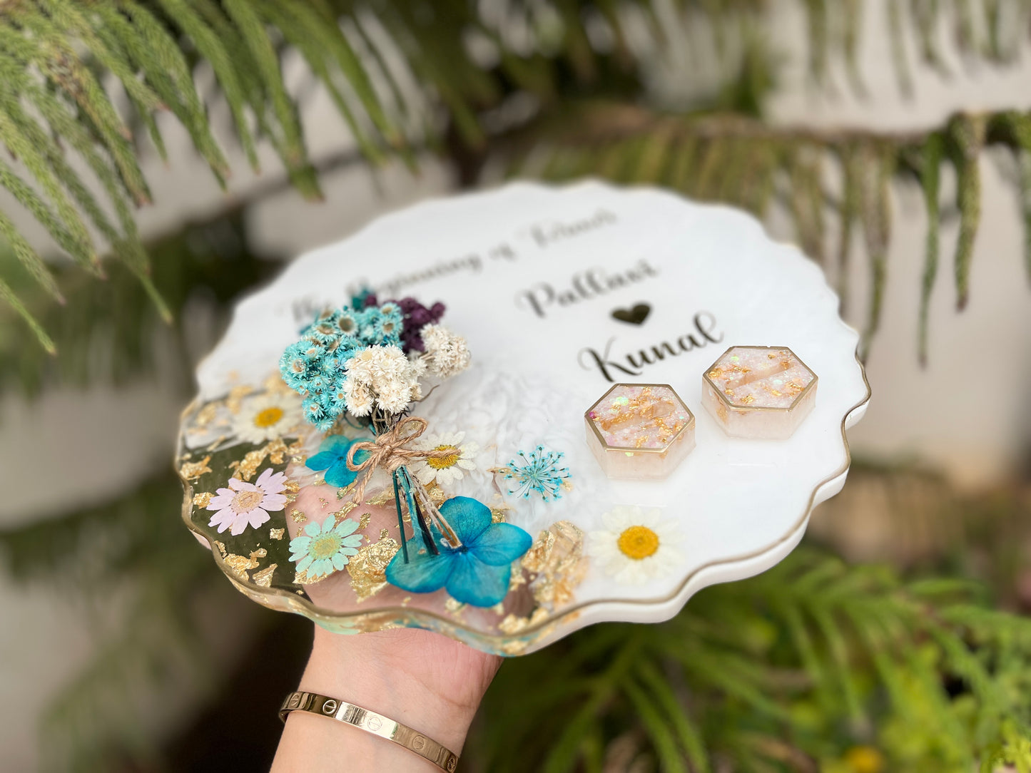 Floral Ring Platter - White Aqua