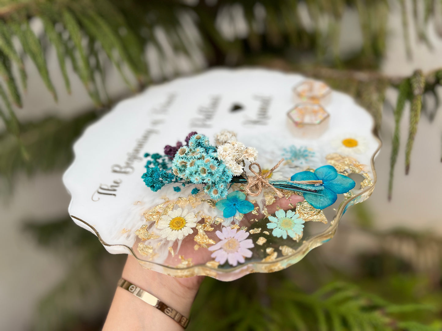 Floral Ring Platter - White Aqua