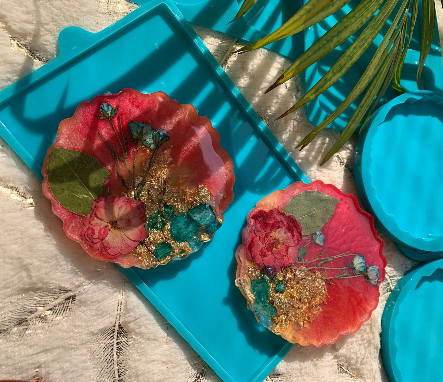 Floral Fusion Resin Coasters - Scarlet Roses