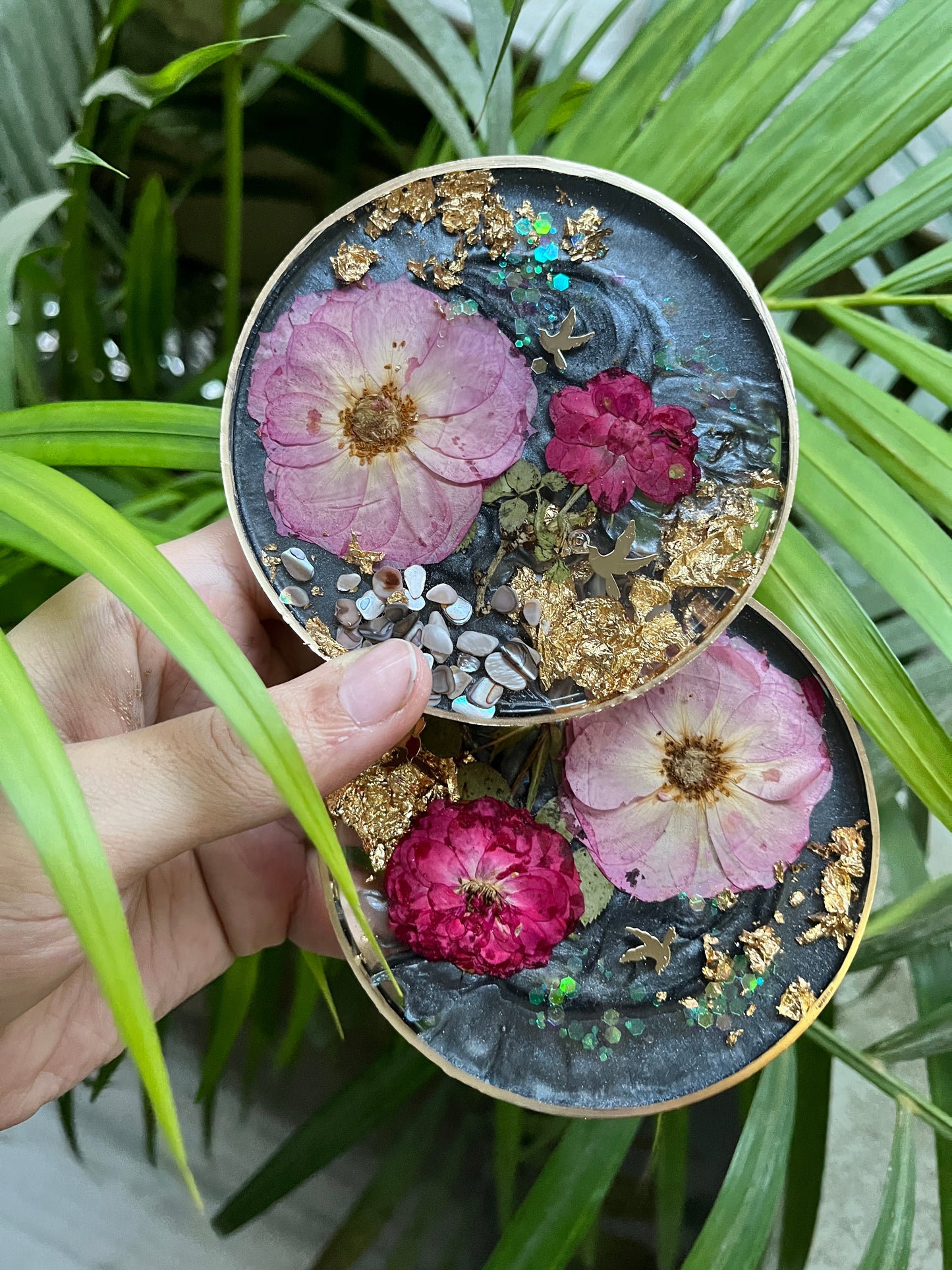 Floral Fusion Resin Coasters - Roses