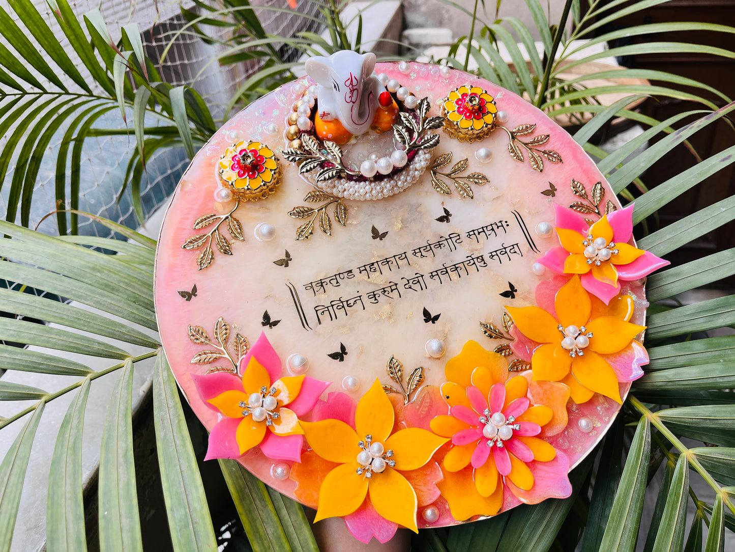 3D Floral Elegance: Resin Pooja Thali (11 Inches)