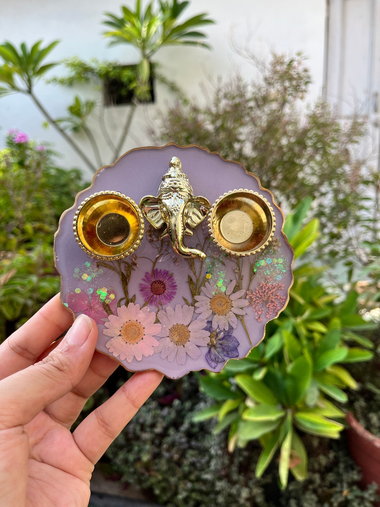 Petite Floral Pooja Platter -Lilac Hues