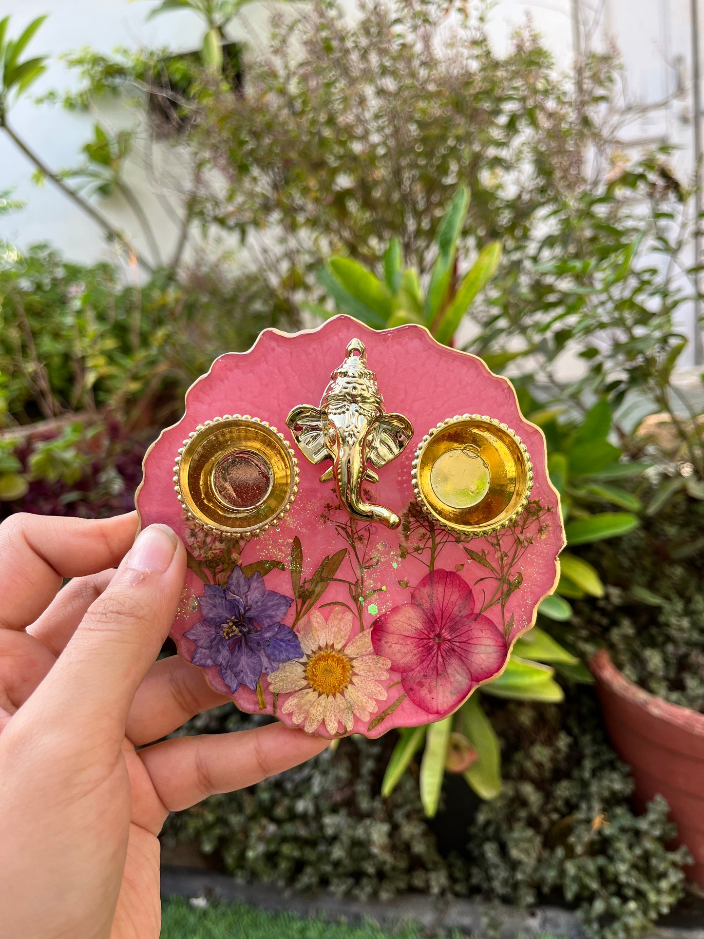 Petite Floral Pooja Platter - Pink Hues
