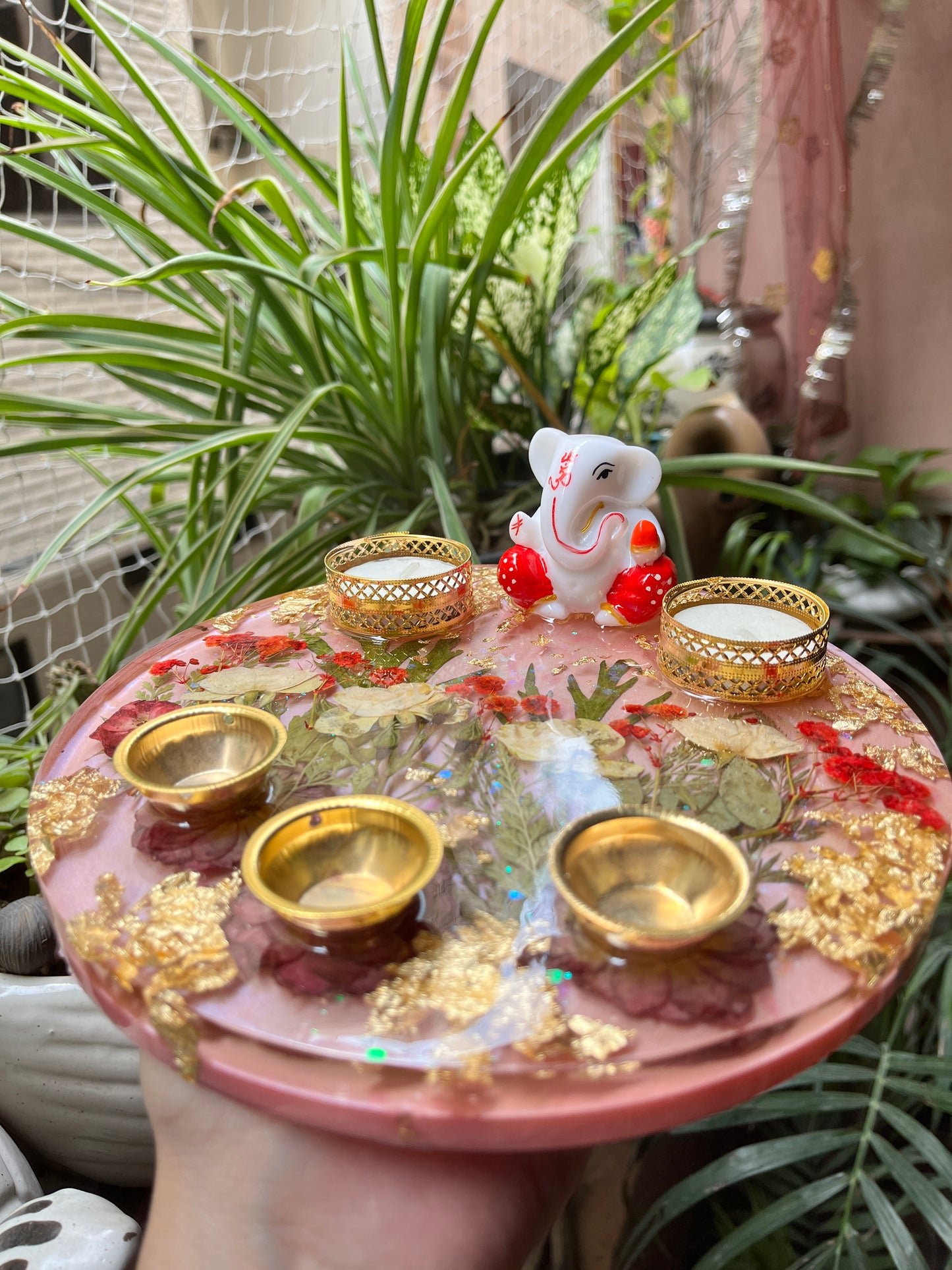 8 inches Ganesha Platter - Rose Garden