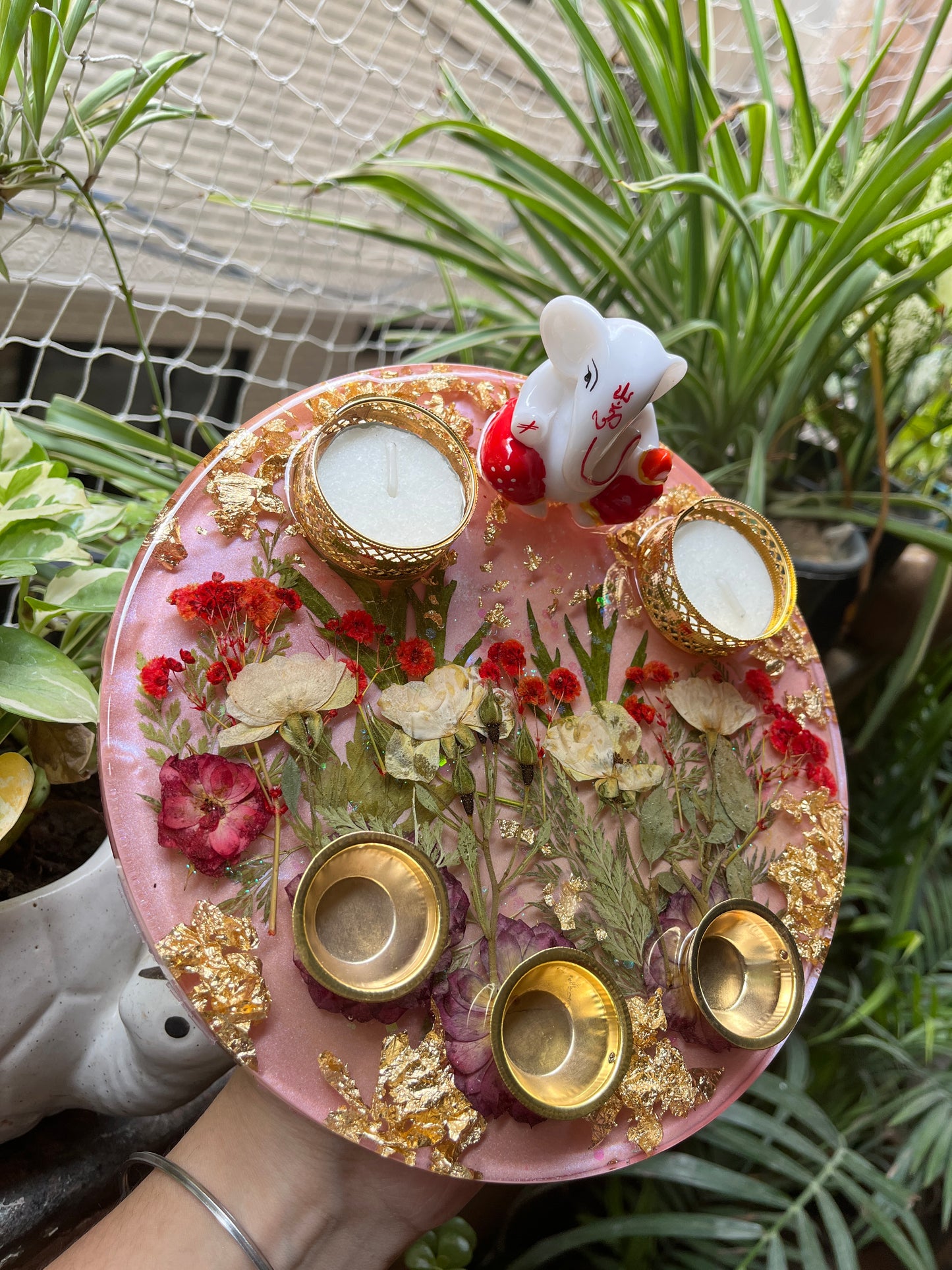 8 inches Ganesha Platter - Rose Garden