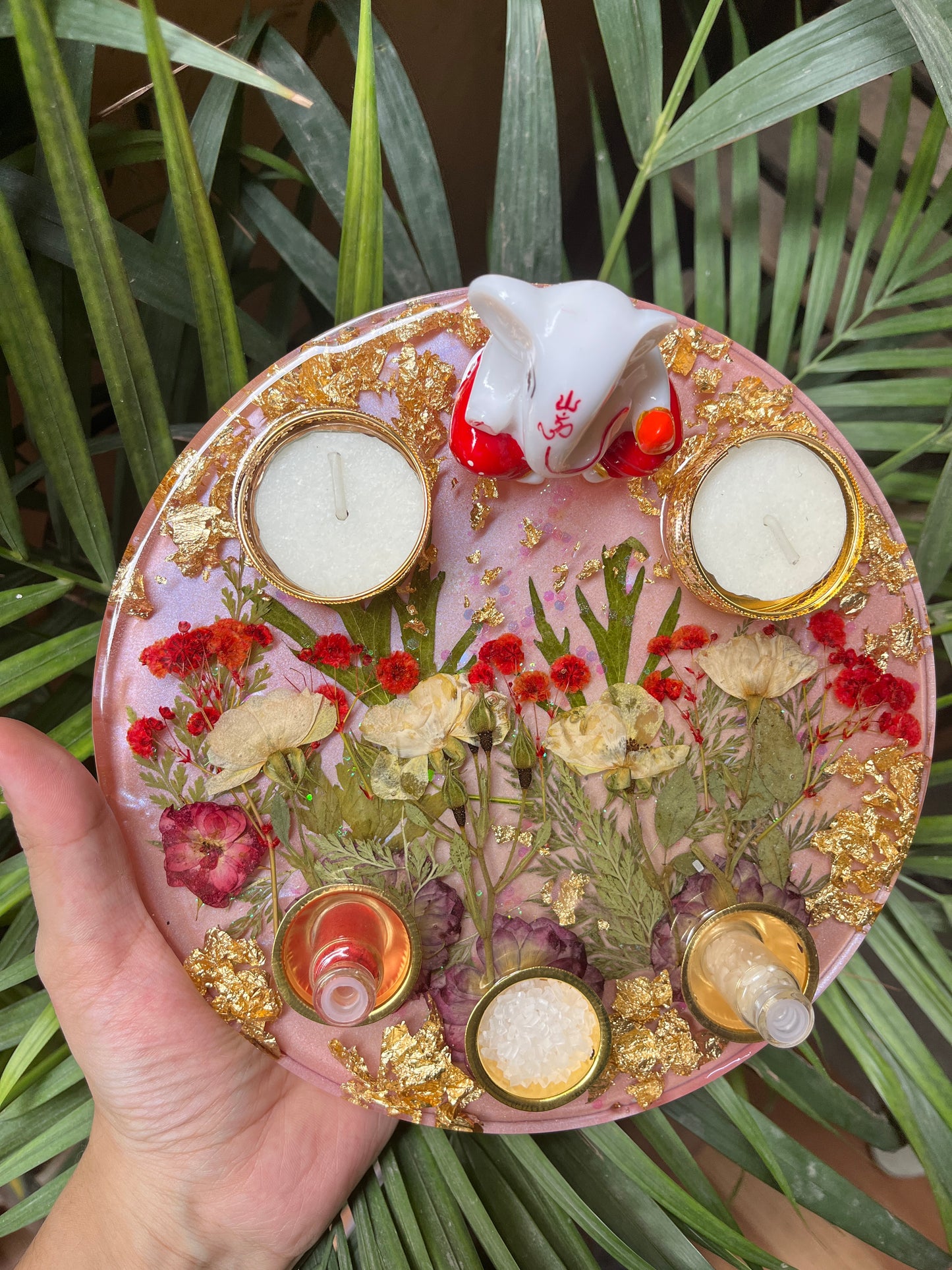 8 inches Ganesha Platter - Rose Garden