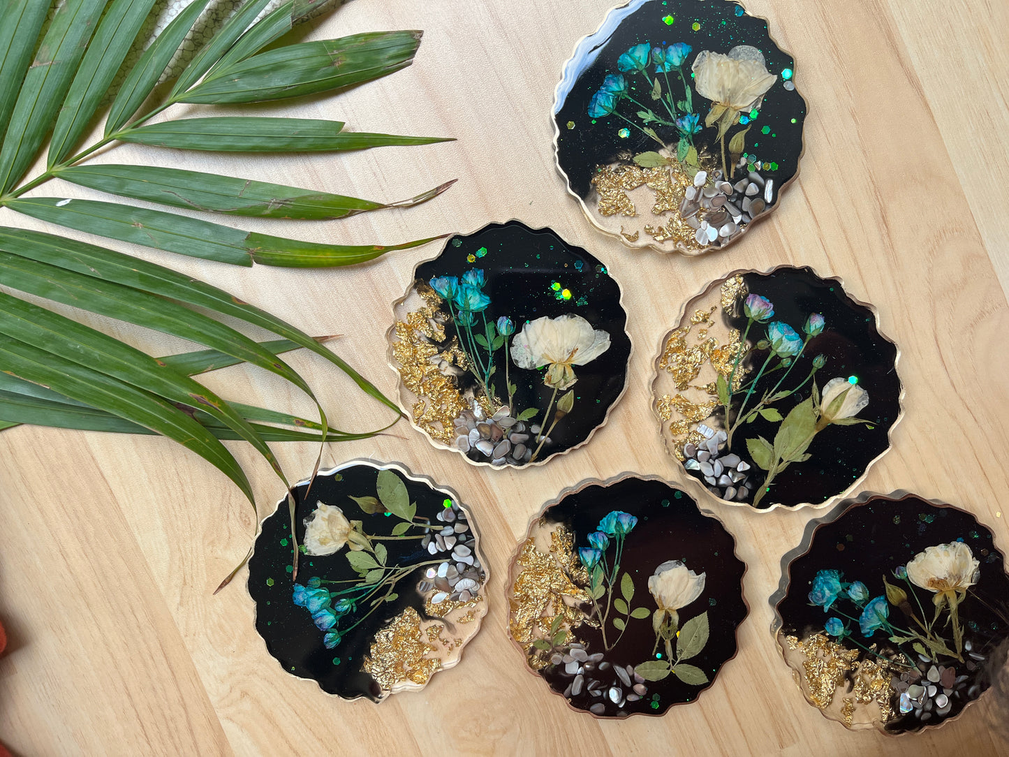 Floral Fusion Resin Coasters - Black Beauty