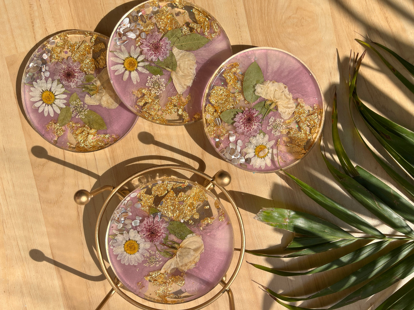 Floral Fusion Resin Coasters - White Rose & Daisies