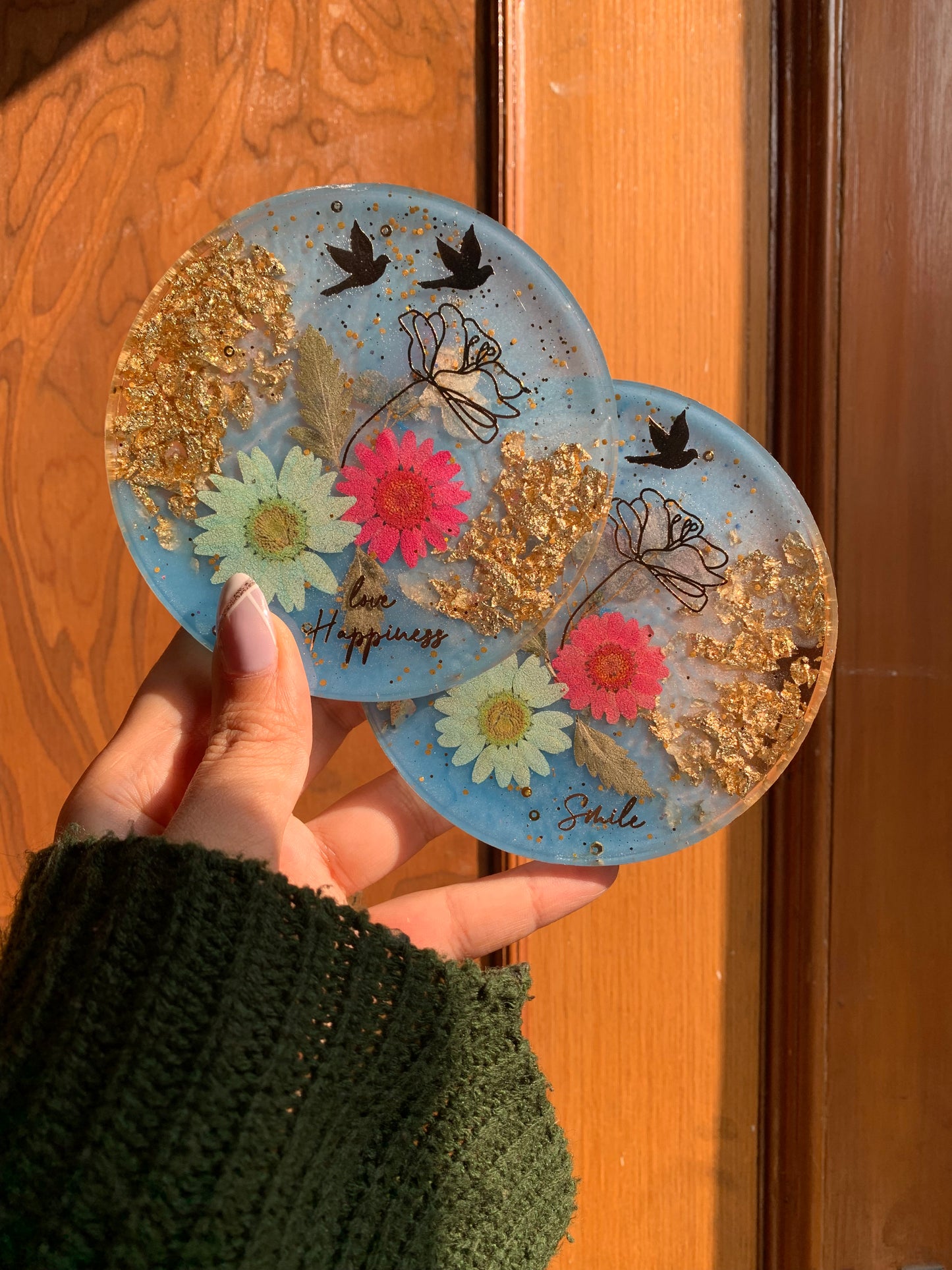 Floral Fusion Resin Coasters - Daisy Hydrangea