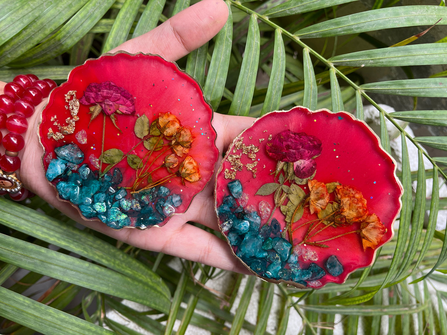 Floral Fusion Resin Coasters - Scarlet Roses