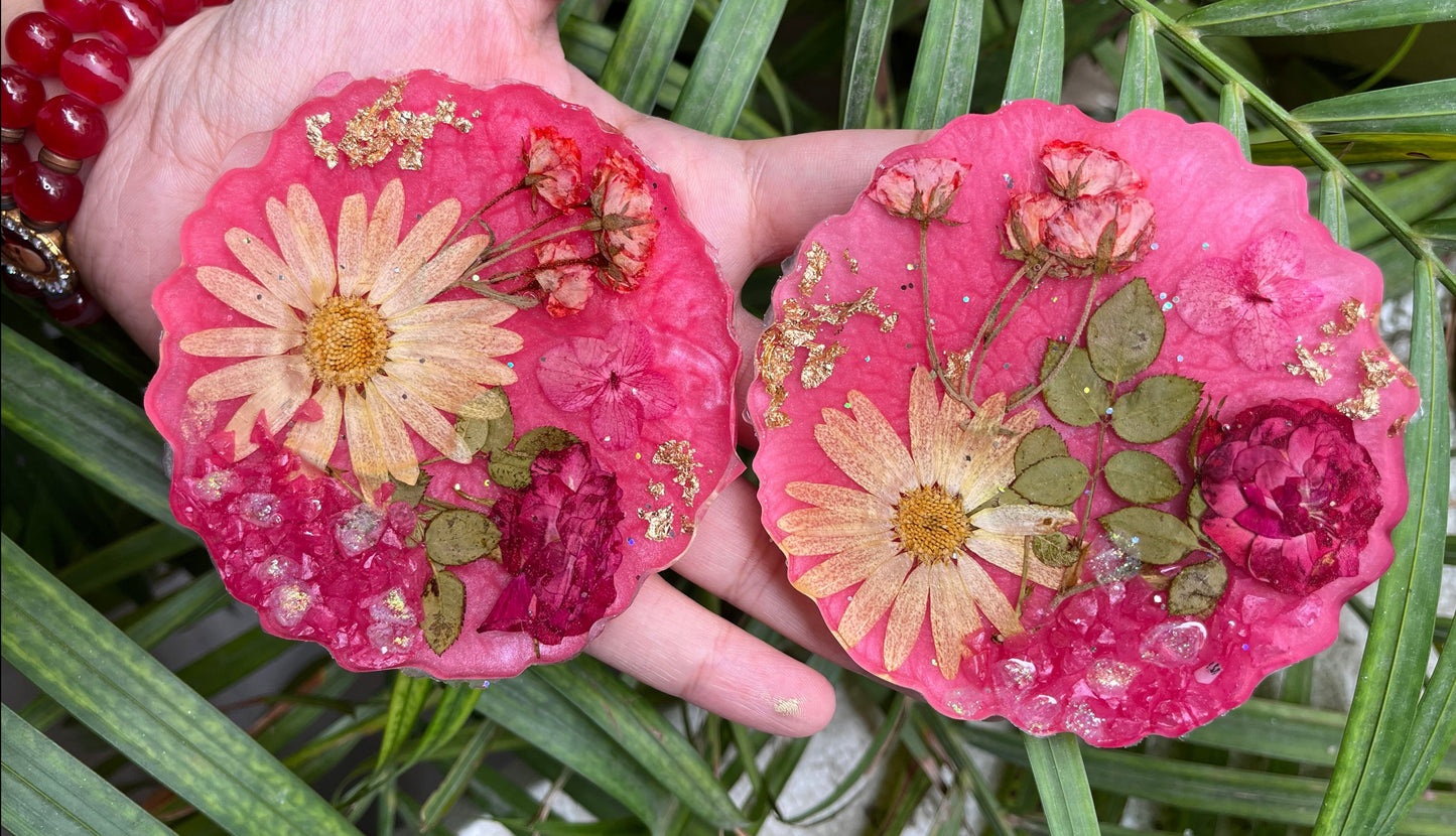 Floral Fusion Resin Coasters - Blush Rose & Margaret