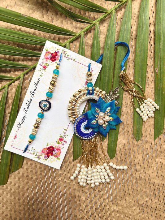 Resin 3D Couple Rakhi - Blue Evil Eye