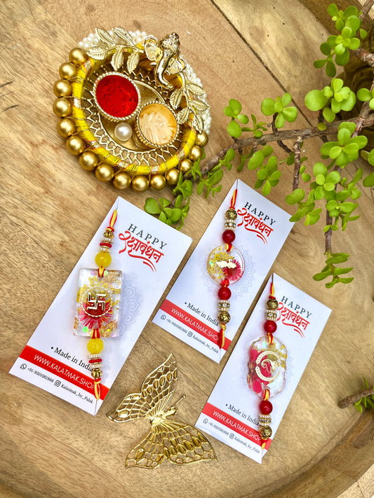Handcrafted Resin Rakhi - Lime Red