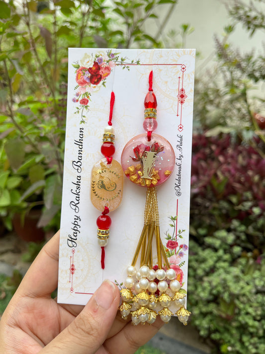 Resin Couple Rakhi - Blush Rose