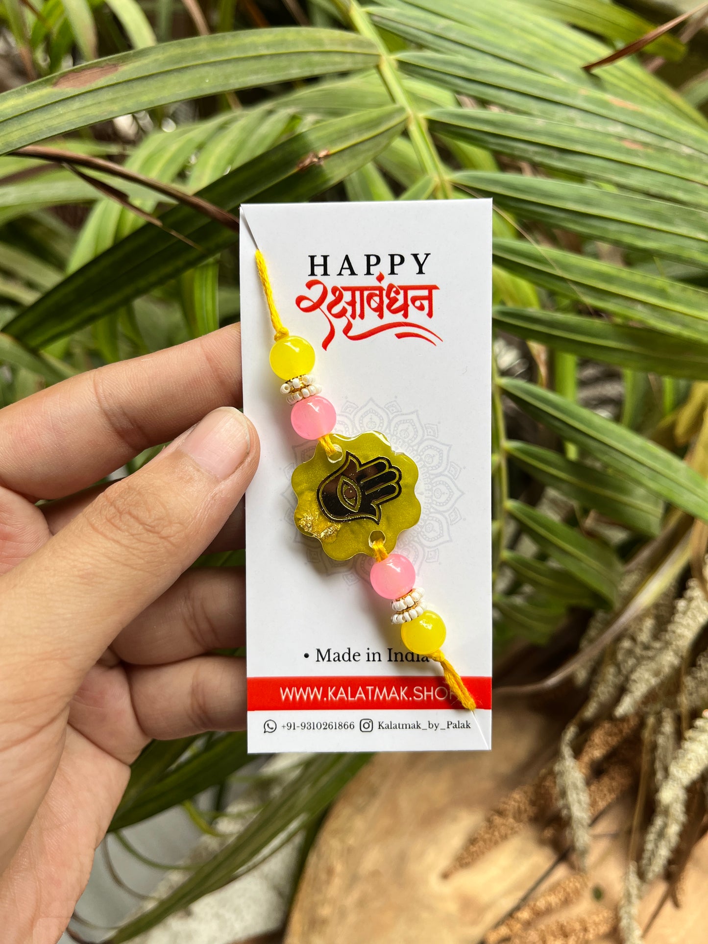 Handcrafted Resin Rakhi - Lime Pink