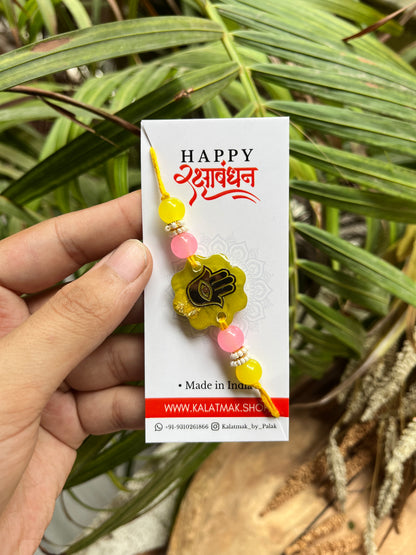 Handcrafted Resin Rakhi - Lime Pink