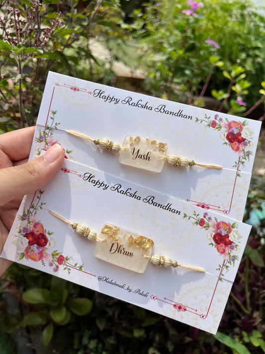 Name Resin Rakhi - Pearl White