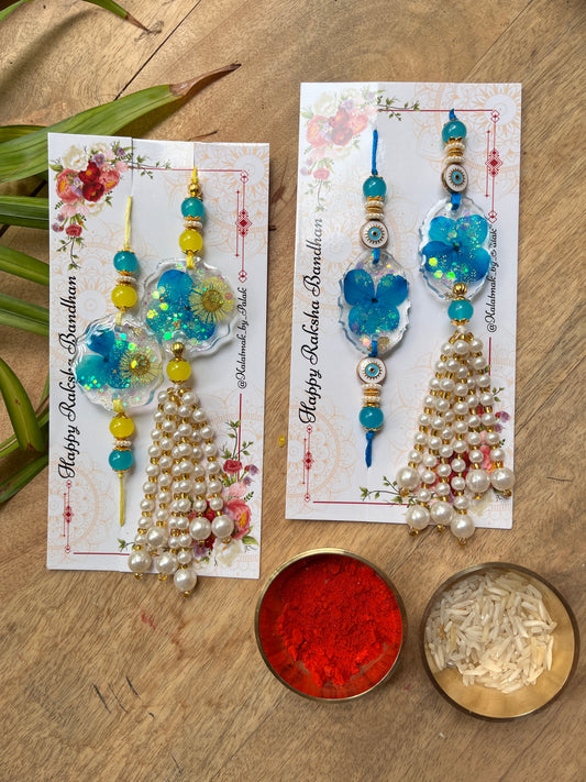 Resin Couple Rakhi - Blue Hydrangea