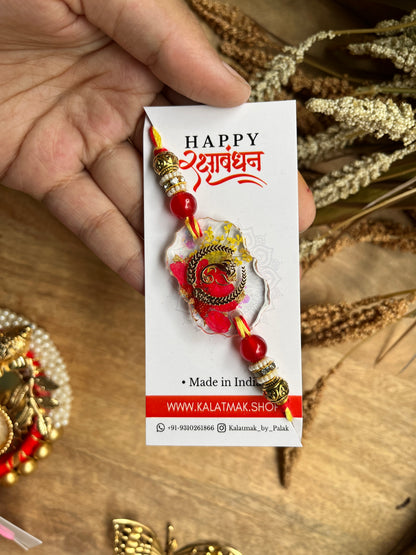 Handcrafted Resin Rakhi - Lime Red