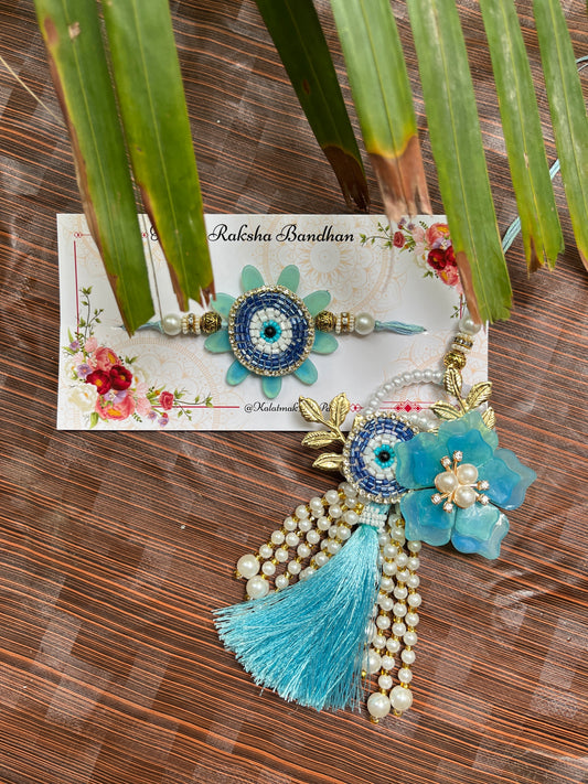 Resin 3D Couple Rakhi - Floral Evil Eye