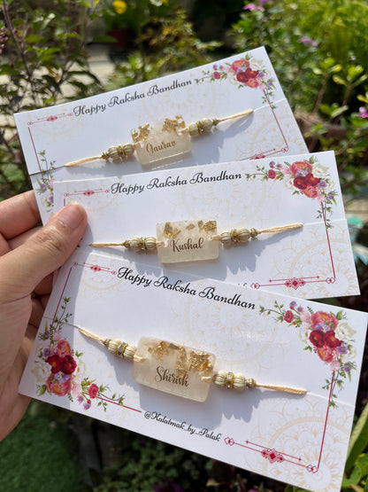 Name Resin Rakhi - Pearl White