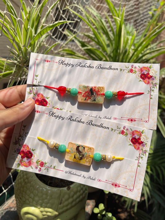 Floral Resin Rakhi - Name Initial