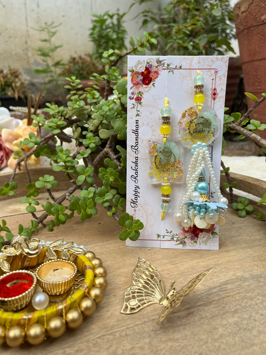 Resin Couple Rakhi - Lime Aqua