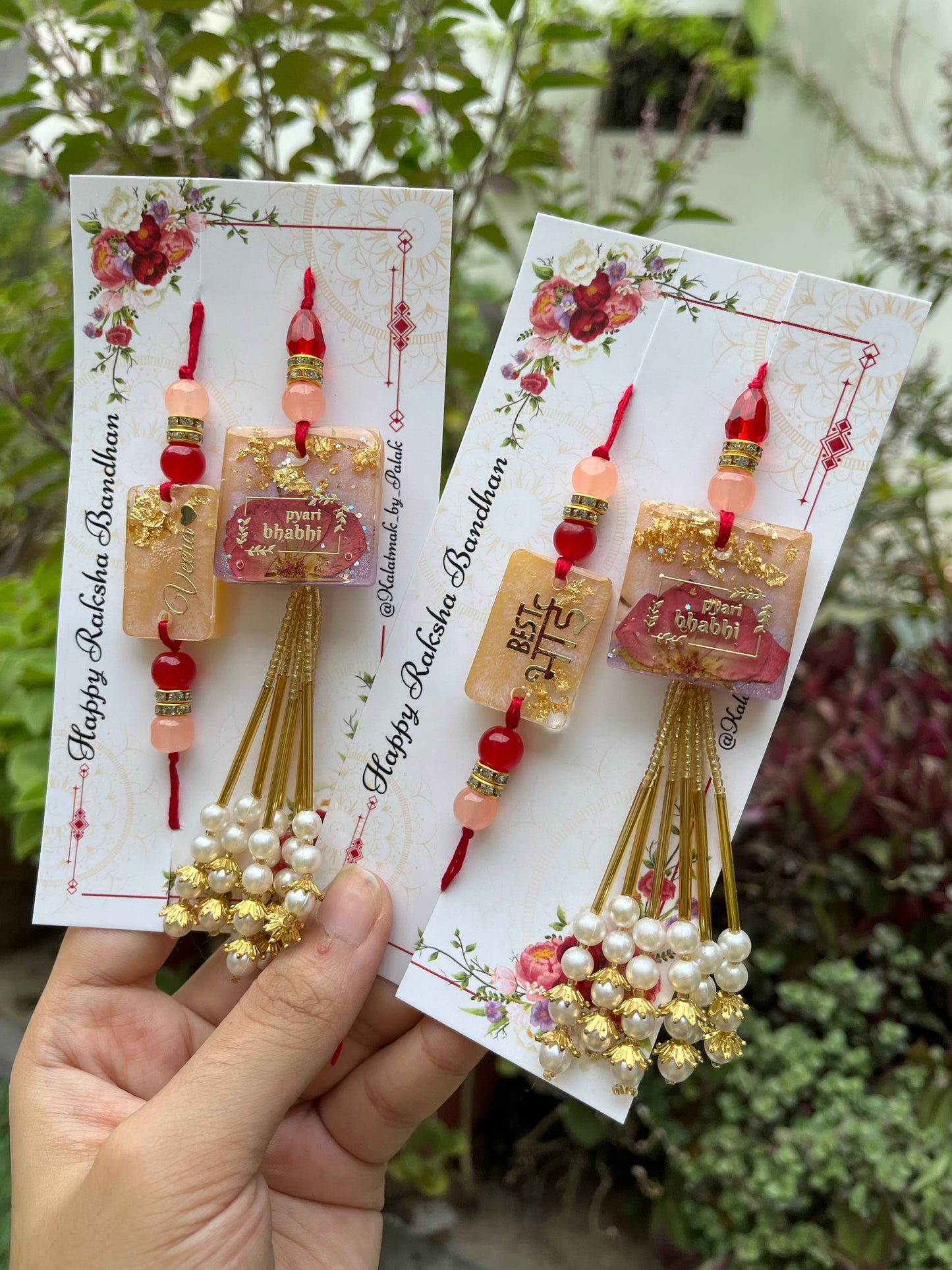 Resin Couple Rakhi - Peach Rose