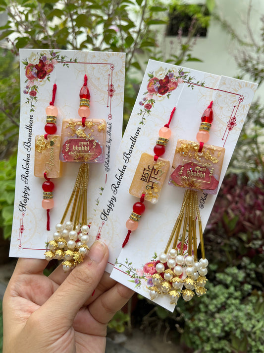 Resin Couple Rakhi - Peach Rose