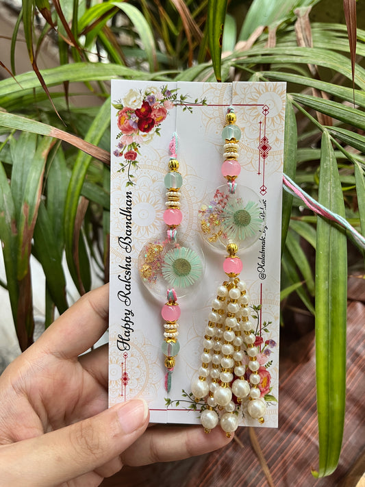 Resin Couple Rakhi - Aqua Pink